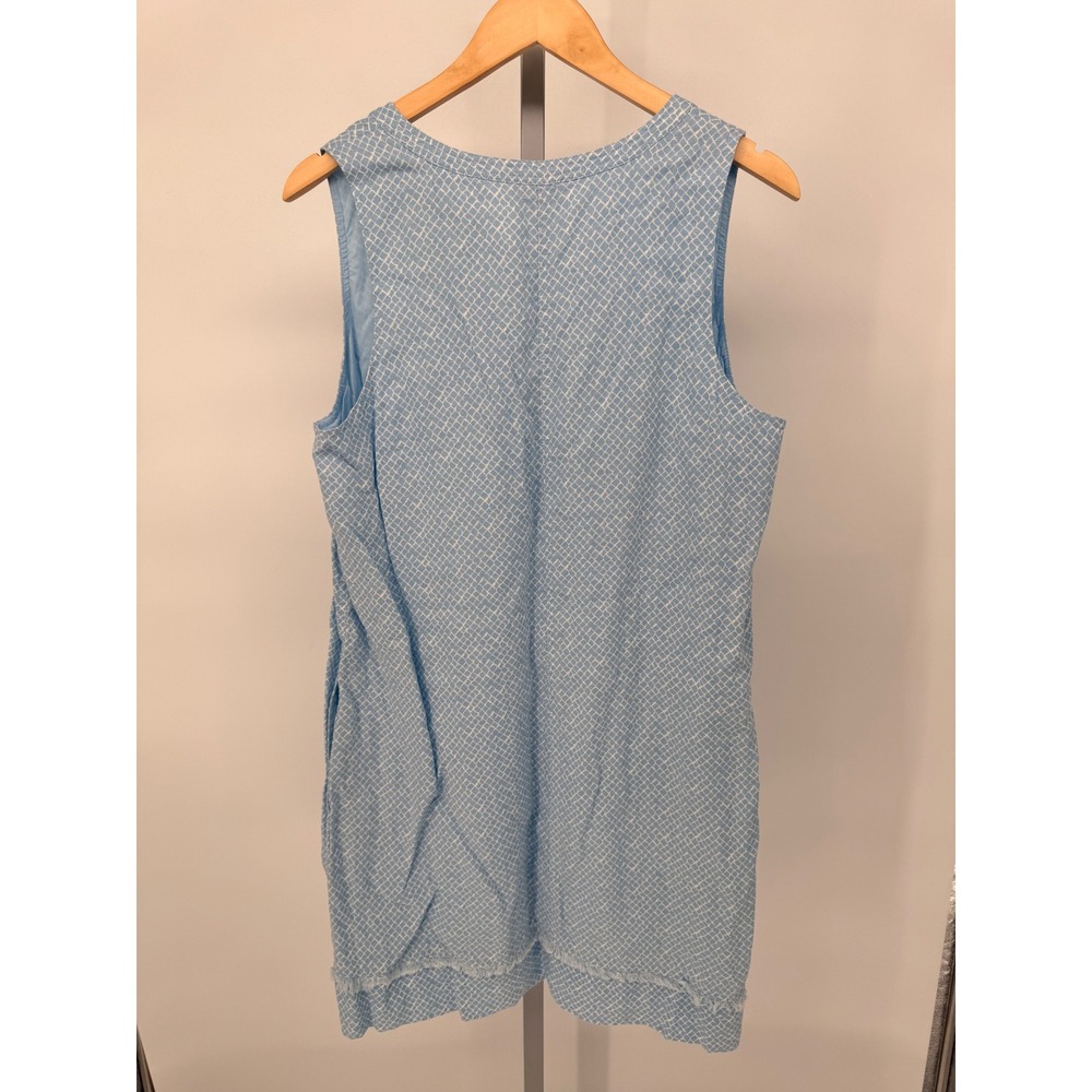 Tommy Bahama Womens Blue White Lattice Linen Fringe V-Neck Shift Dress Large - Picture 5 of 7
